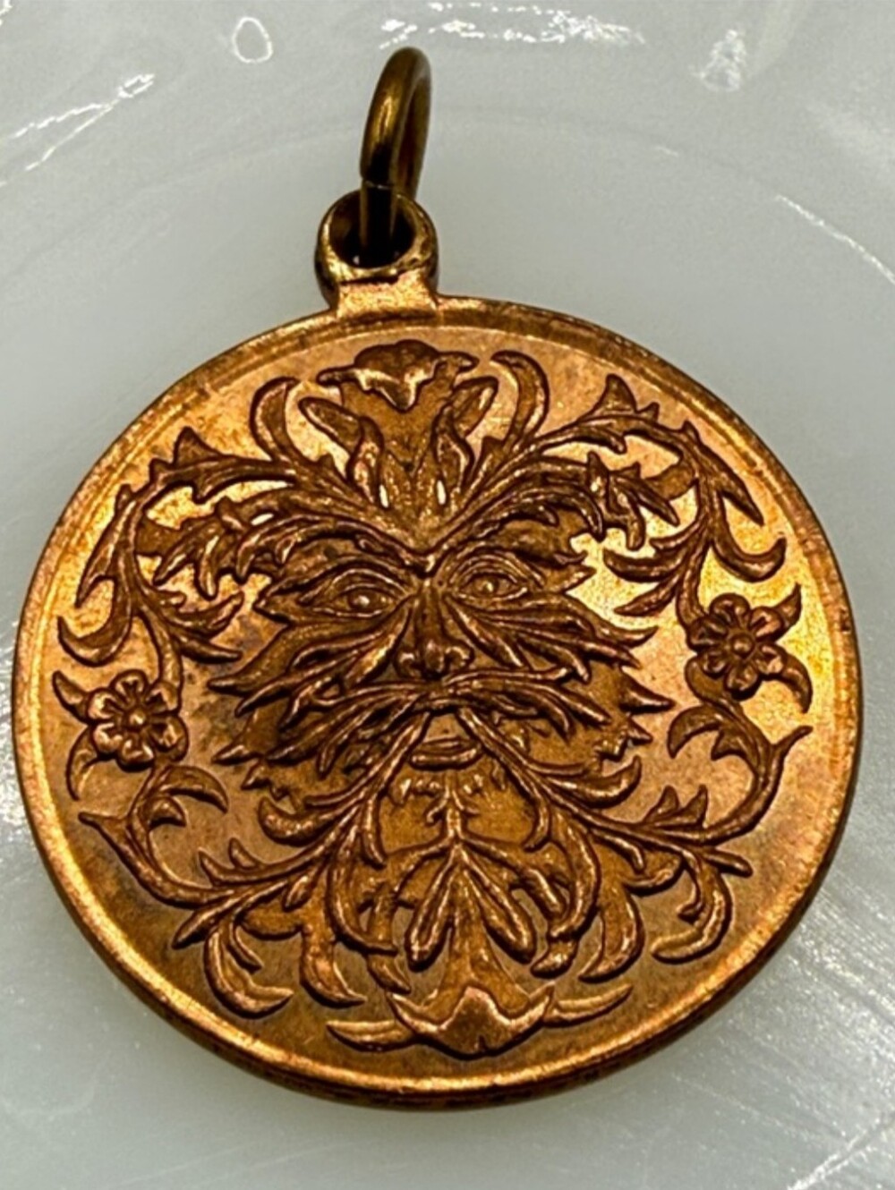 Gold Green Man And Phoenix Round Pendant Necklace Charm